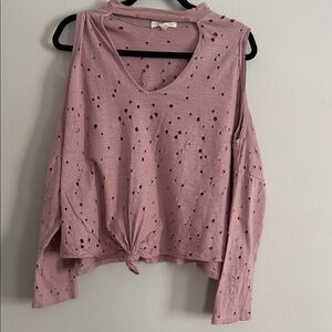 Hot & Delicious Mauve Distressed Long Sleeve Top